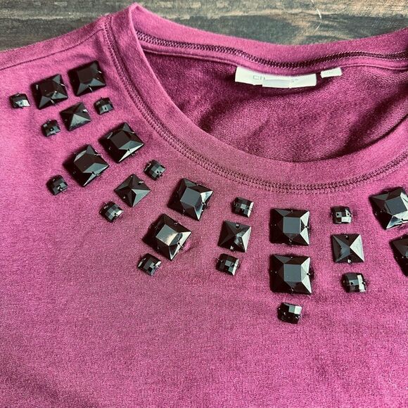Chico’s Size 1 Zenergy Rhinestone Neck Sweatshirt - Picture 5 of 7